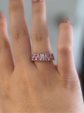 Pink Heart Gemstone Band Ring for Women